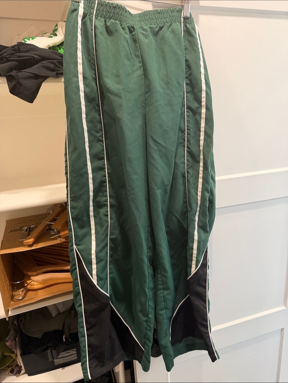 SHEIN Green Track Joggers with Black Panels & White Stripes